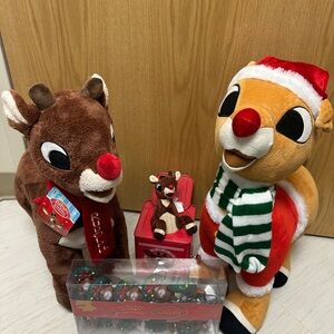 Festive Rudolph-Inspired Plush Reindeer Set in Brown, Red, White